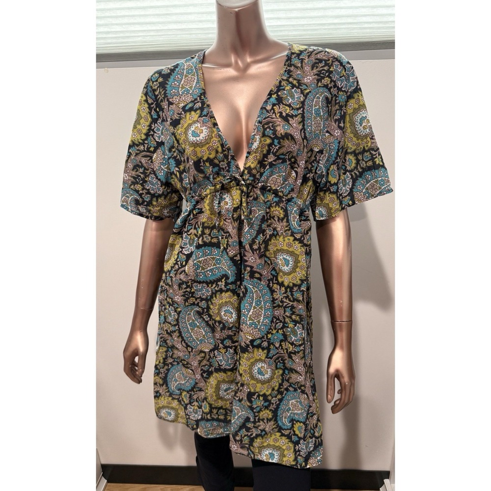 Tommy Bahama Paisley Print Cotton Tunic Top Beach Resort Coverup Boho Kimono/L